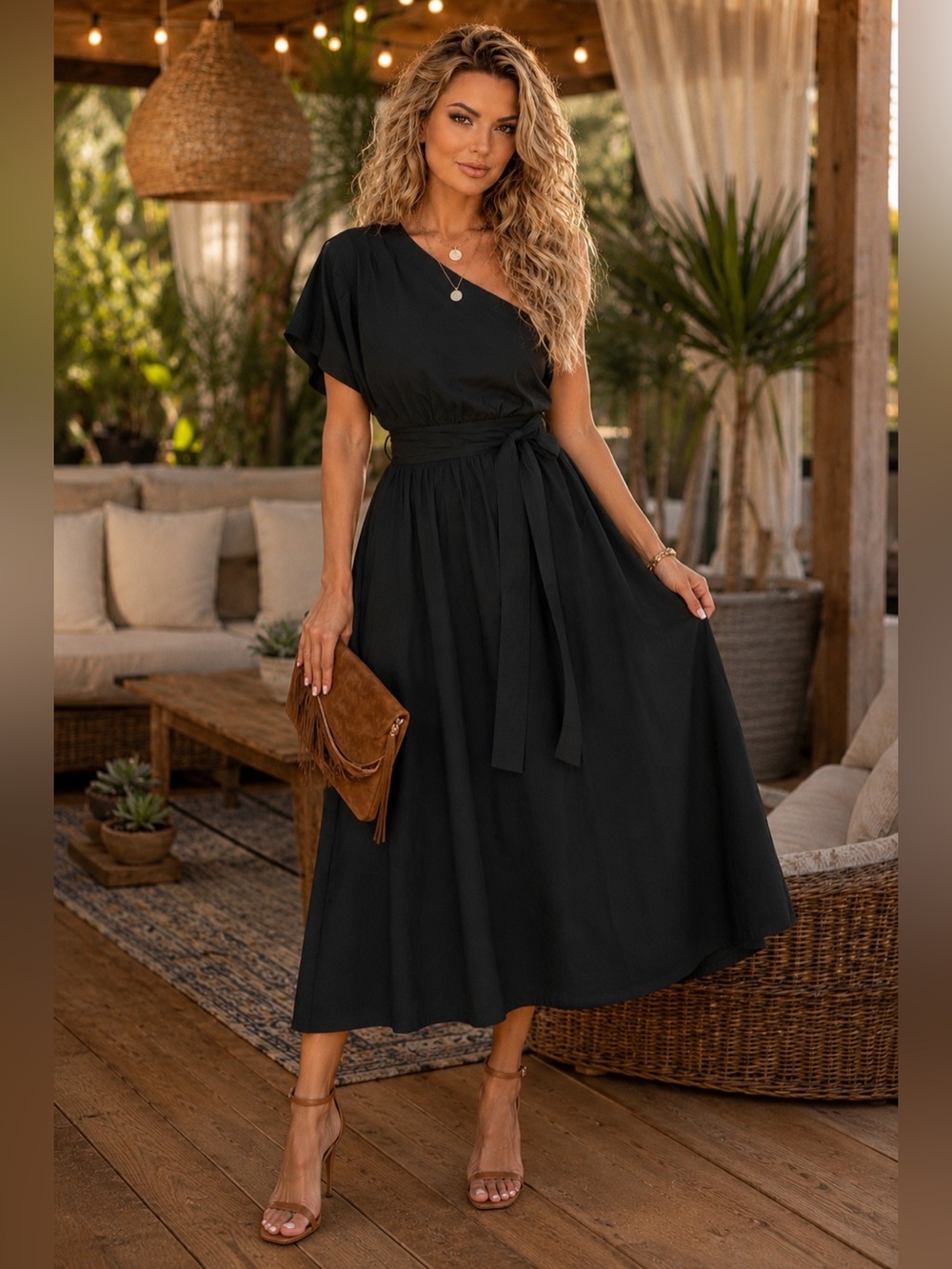 Madewell Women’s Black One-Shoulder Belted Dress